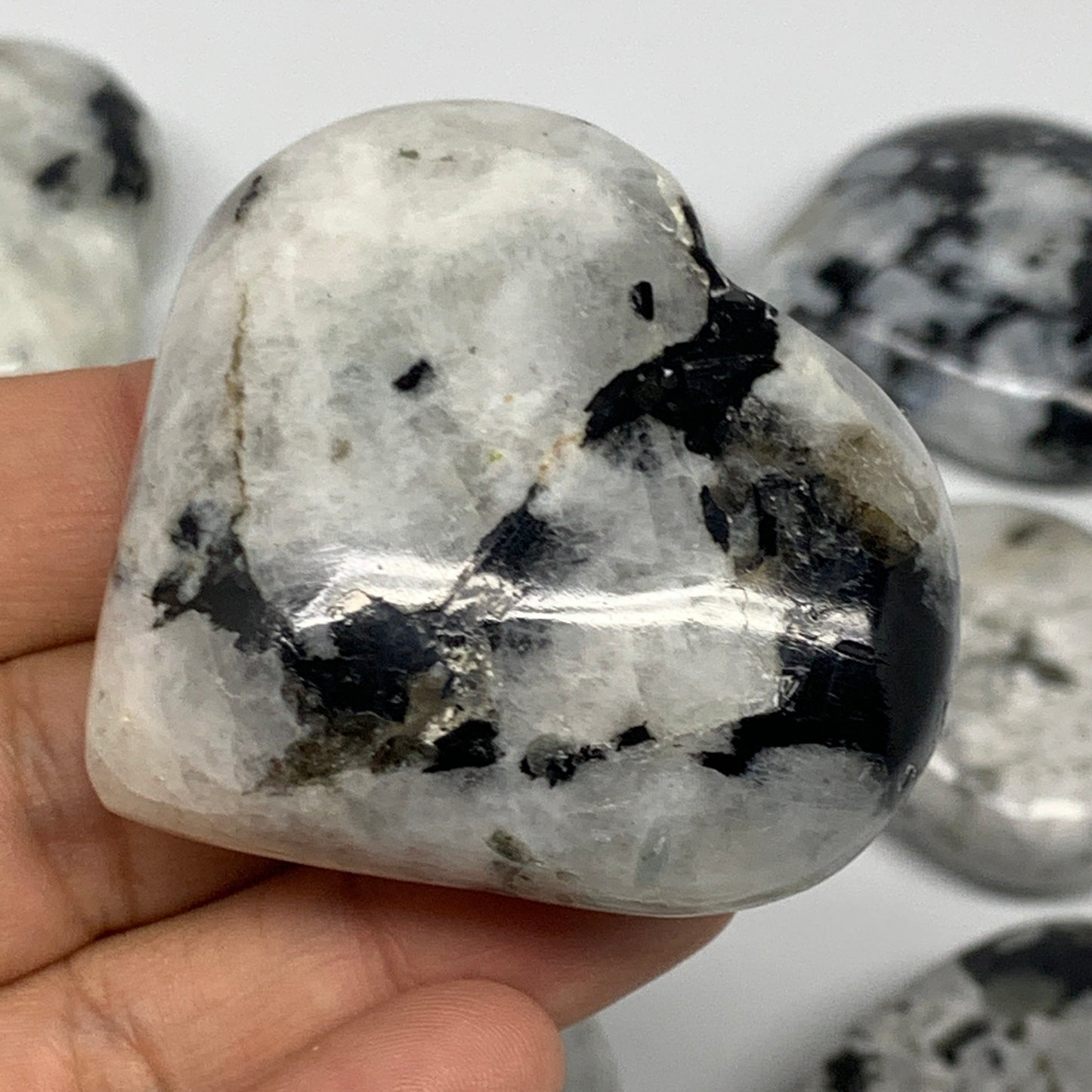 1020g (2.2 lbs) , 18 pcs, 1.6"- 2.1", Rainbow Moonstone Hearts @India, B21739