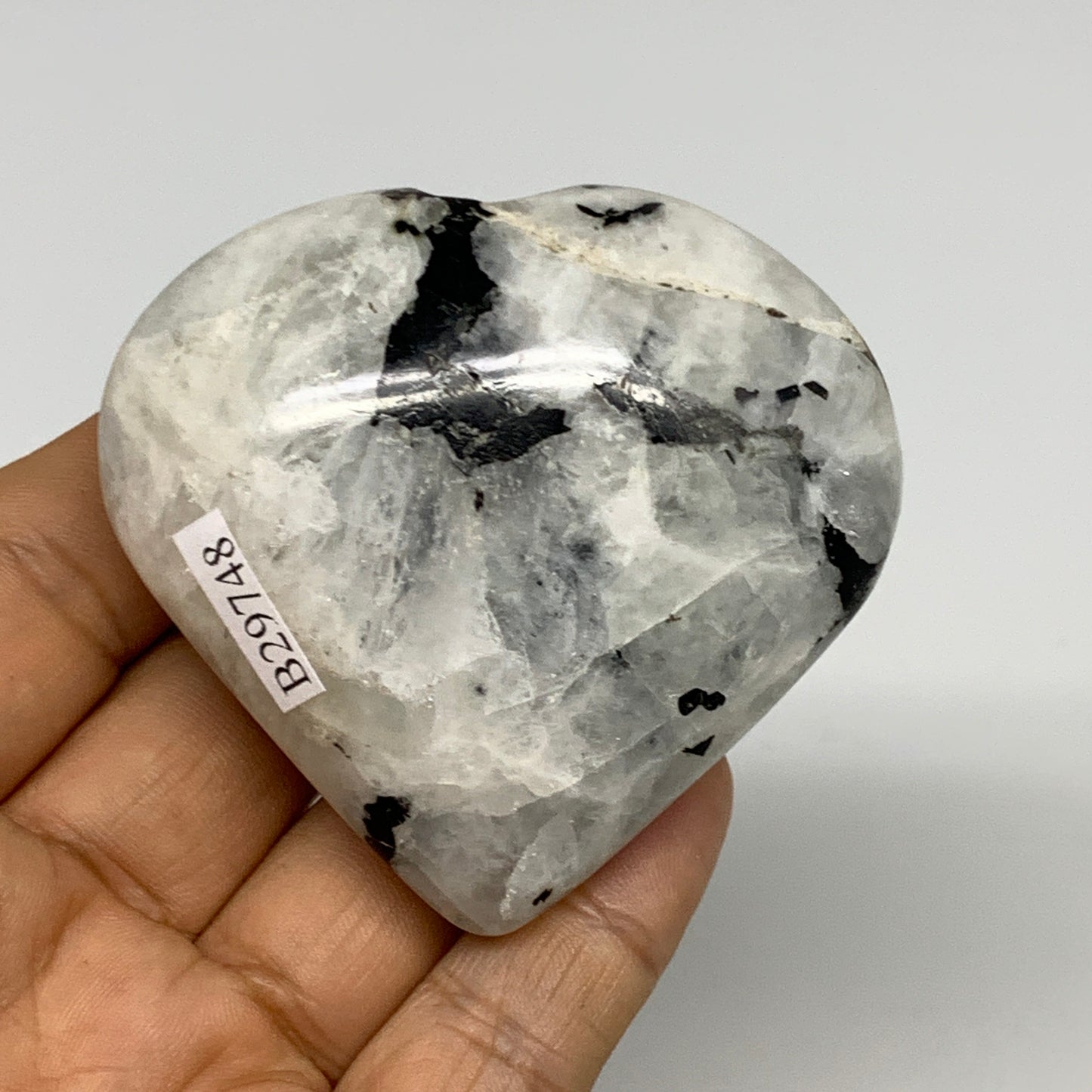 127.9g, 2.3"x2.5"x1", Rainbow Moonstone Heart Crystal Gemstone @India, B29748