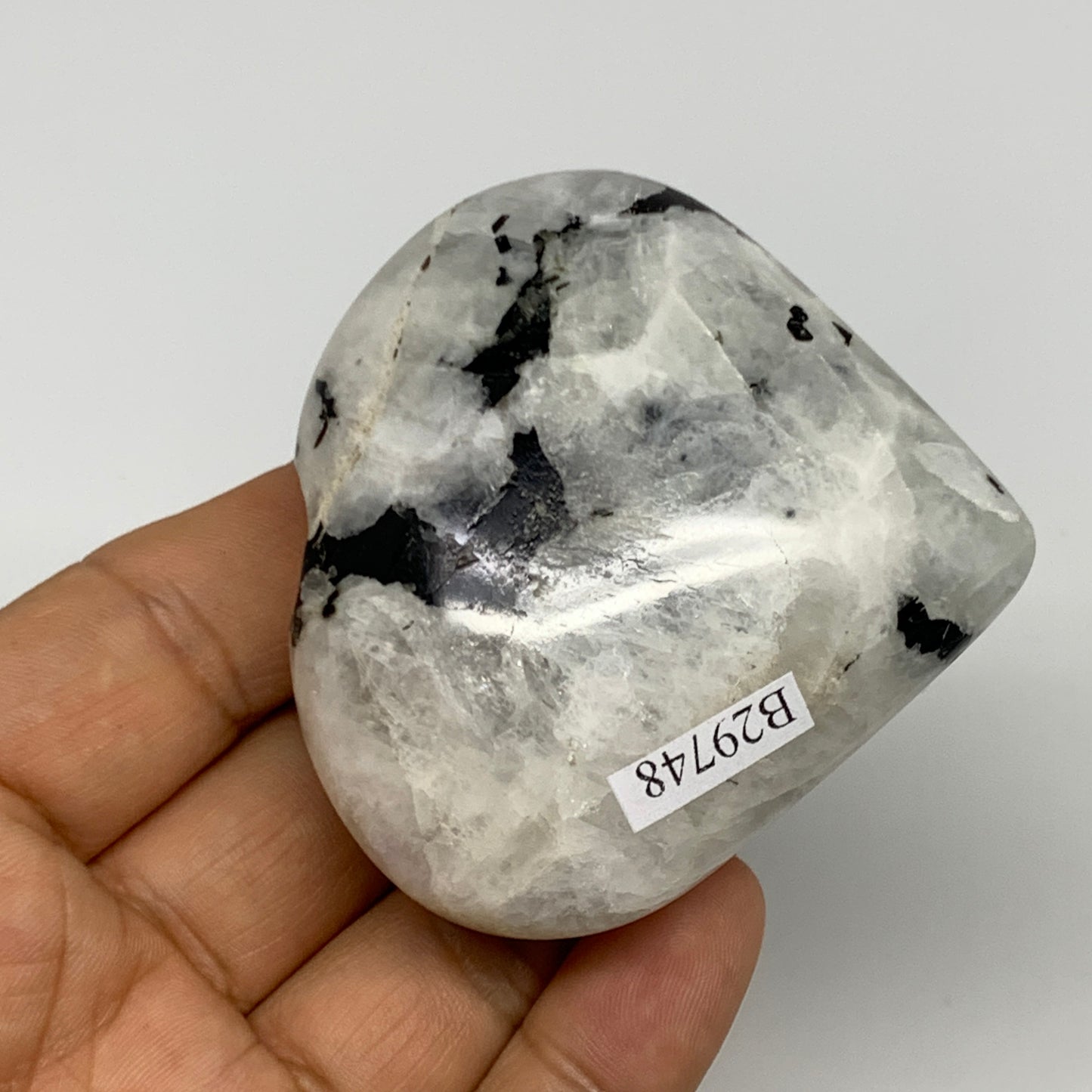 127.9g, 2.3"x2.5"x1", Rainbow Moonstone Heart Crystal Gemstone @India, B29748