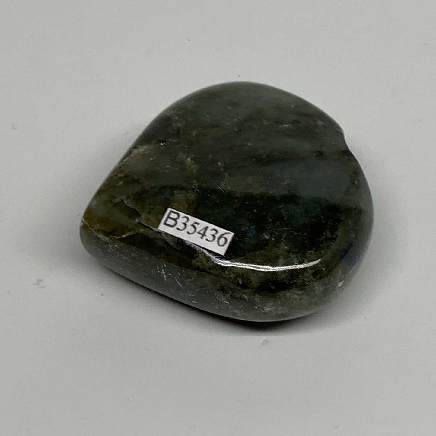 106.9g, 2.2"x2.2"x0.9", Natural Labradorite Heart Polished Crystal, B35436