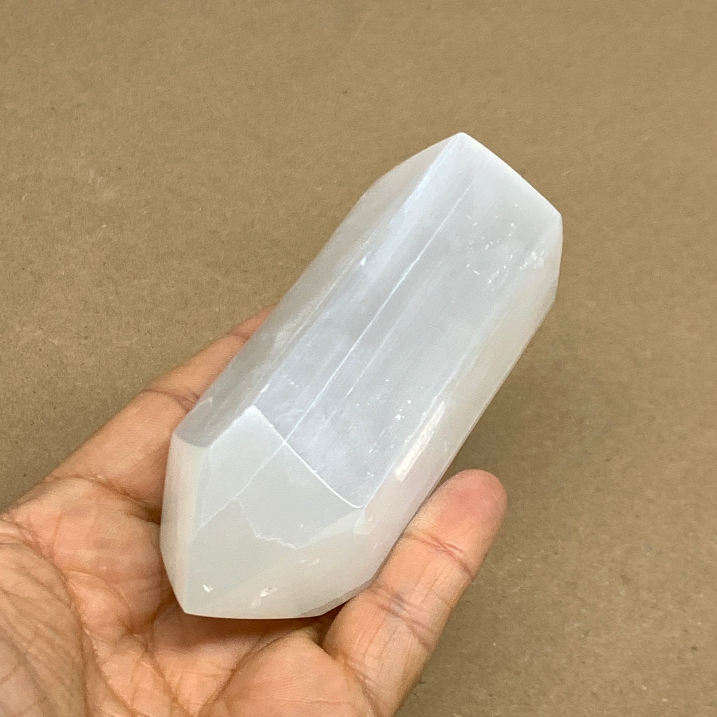 212.6g, 3.9"x1.5", Selenite (Satin Spar) Crystal Tower Point, B36038