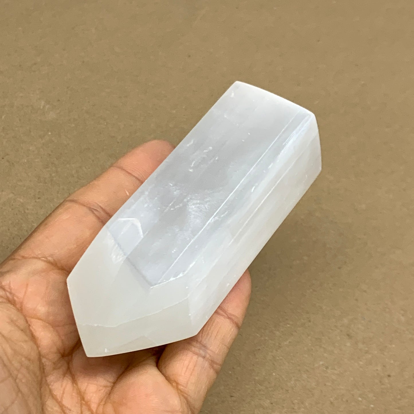212.6g, 3.9"x1.5", Selenite (Satin Spar) Crystal Tower Point, B36038