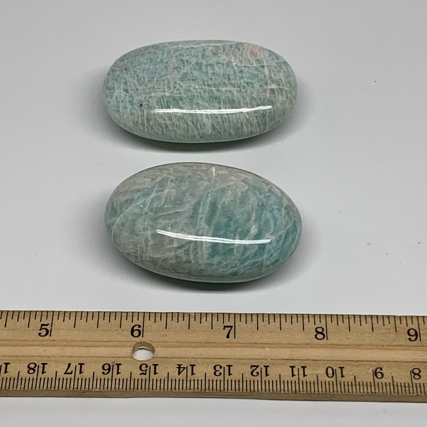 161.4g,2.3"-2.5, 2pcs, Natural Amazonite Palm-Stone Tumbled Polished, B34661