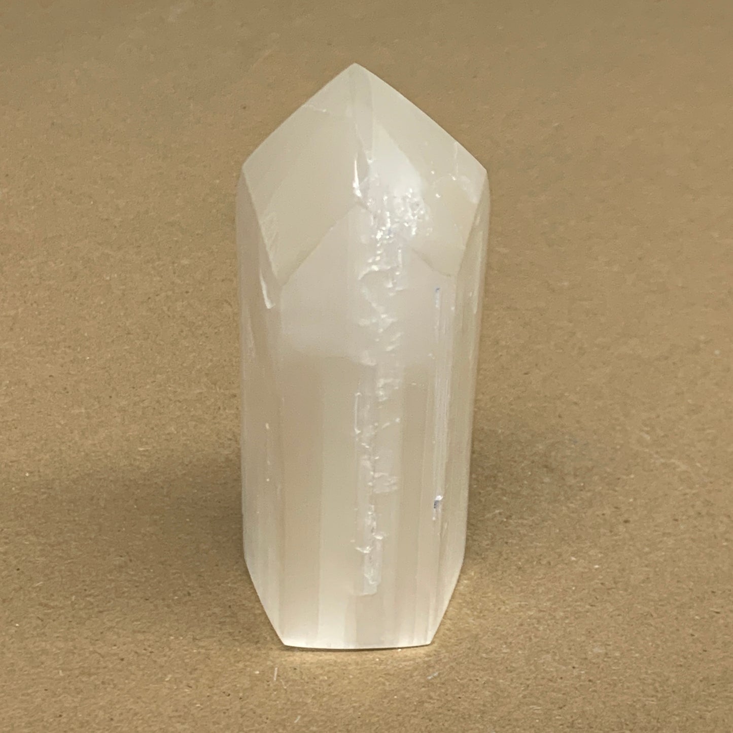 212.6g, 3.9"x1.5", Selenite (Satin Spar) Crystal Tower Point, B36038