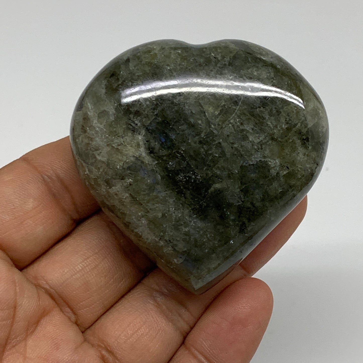 106.8g, 2.1"x2.2"x1", Natural Labradorite Heart Polished Crystal, B35437