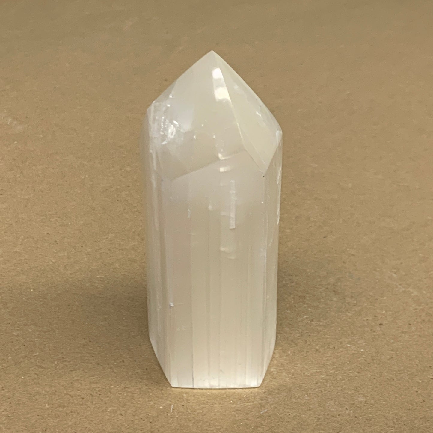 212.6g, 3.9"x1.5", Selenite (Satin Spar) Crystal Tower Point, B36038