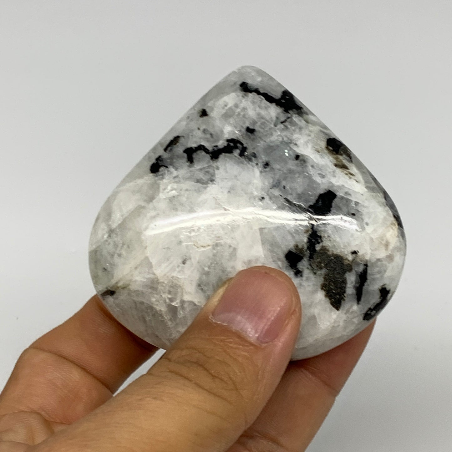 127.9g, 2.3"x2.5"x1", Rainbow Moonstone Heart Crystal Gemstone @India, B29748