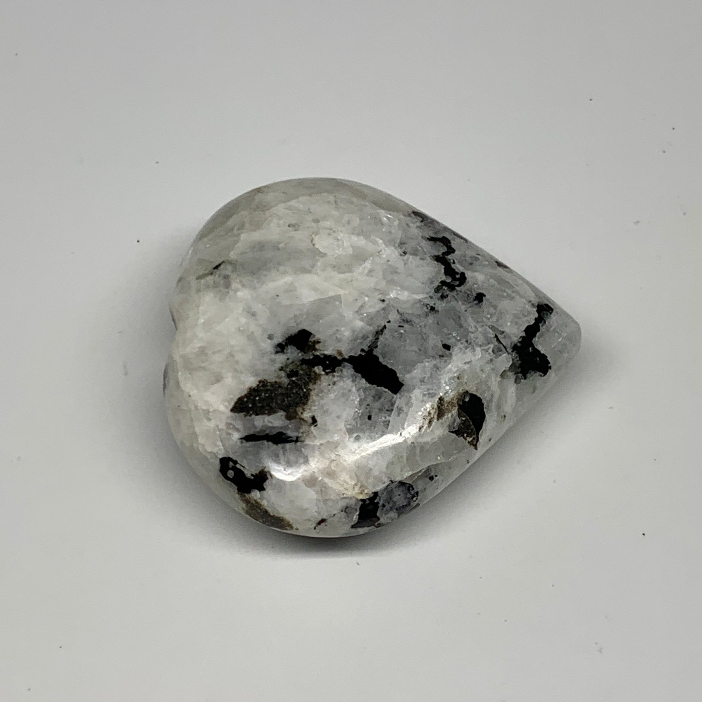 127.9g, 2.3"x2.5"x1", Rainbow Moonstone Heart Crystal Gemstone @India, B29748