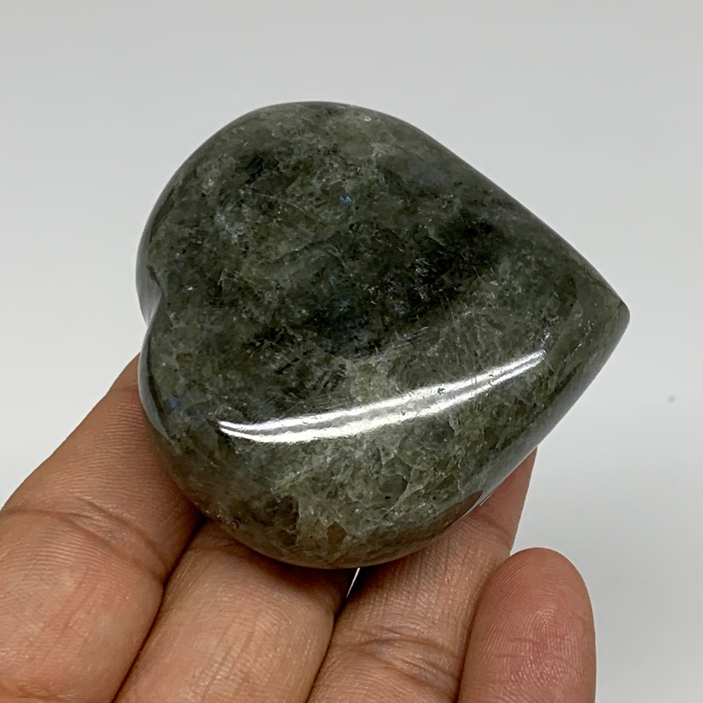 106.8g, 2.1"x2.2"x1", Natural Labradorite Heart Polished Crystal, B35437