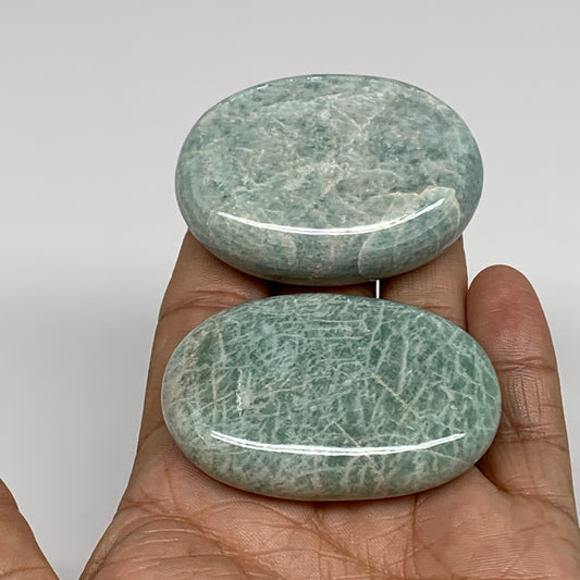 123.5g,2.2"-2.2", 2pcs, Natural Amazonite Palm-Stone Tumbled Polished, B34662