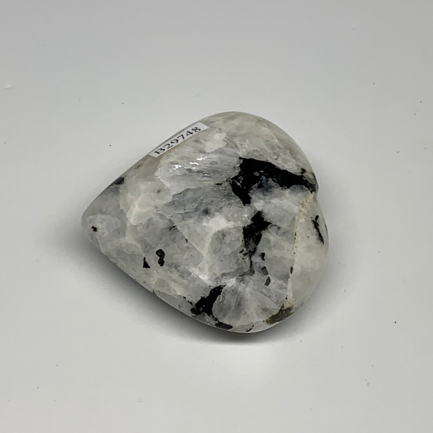 127.9g, 2.3"x2.5"x1", Rainbow Moonstone Heart Crystal Gemstone @India, B29748