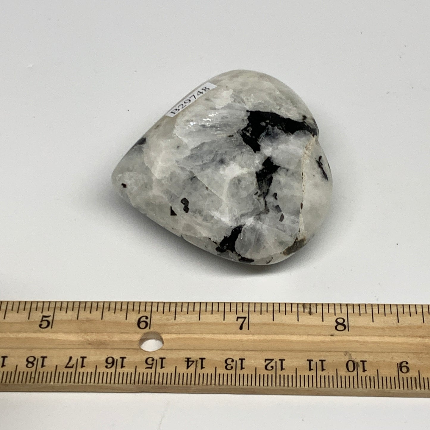 127.9g, 2.3"x2.5"x1", Rainbow Moonstone Heart Crystal Gemstone @India, B29748