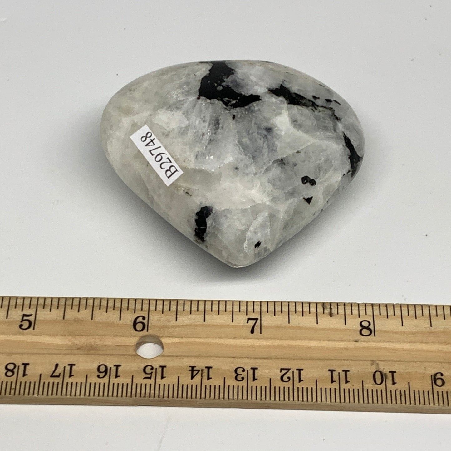 127.9g, 2.3"x2.5"x1", Rainbow Moonstone Heart Crystal Gemstone @India, B29748