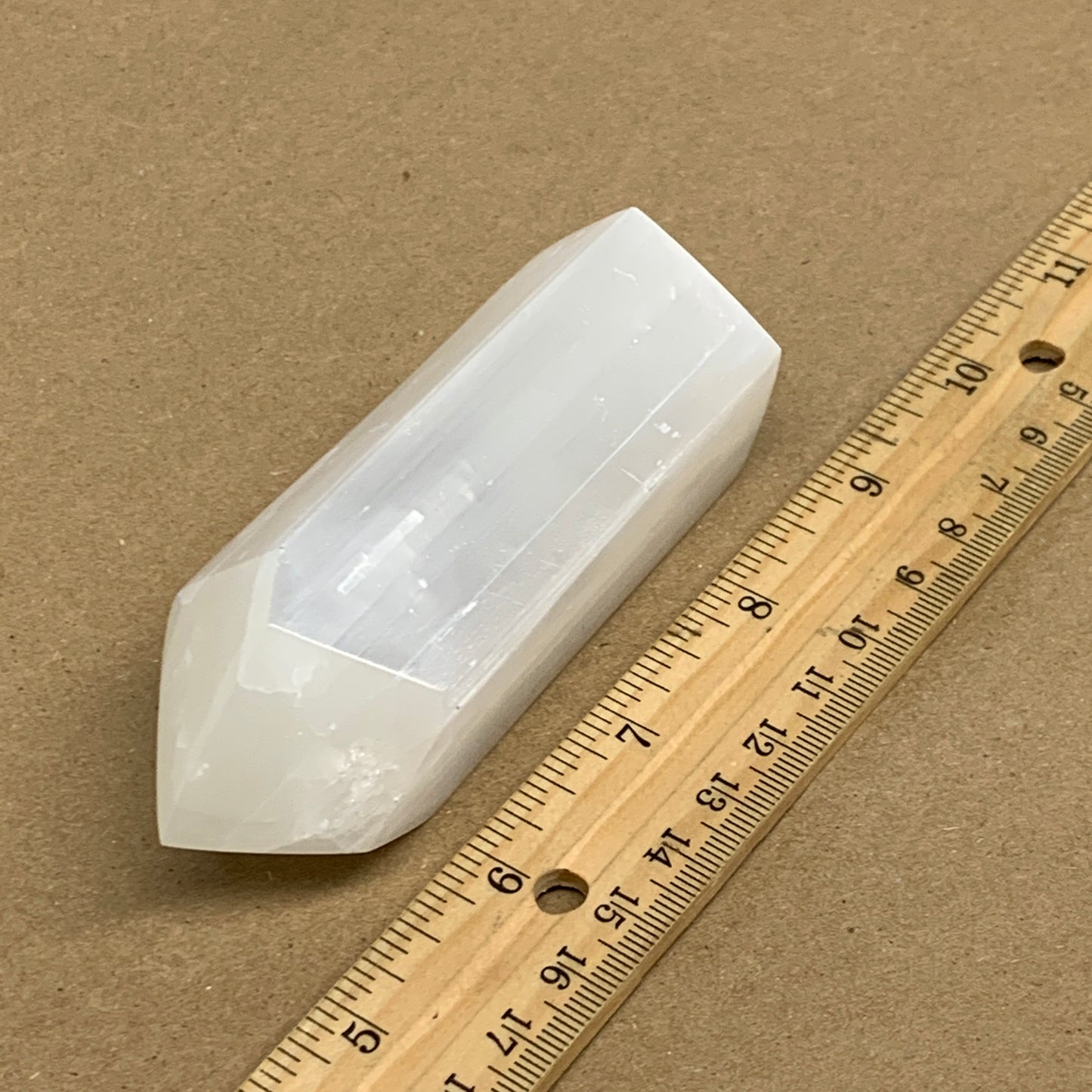 212.6g, 3.9"x1.5", Selenite (Satin Spar) Crystal Tower Point, B36038