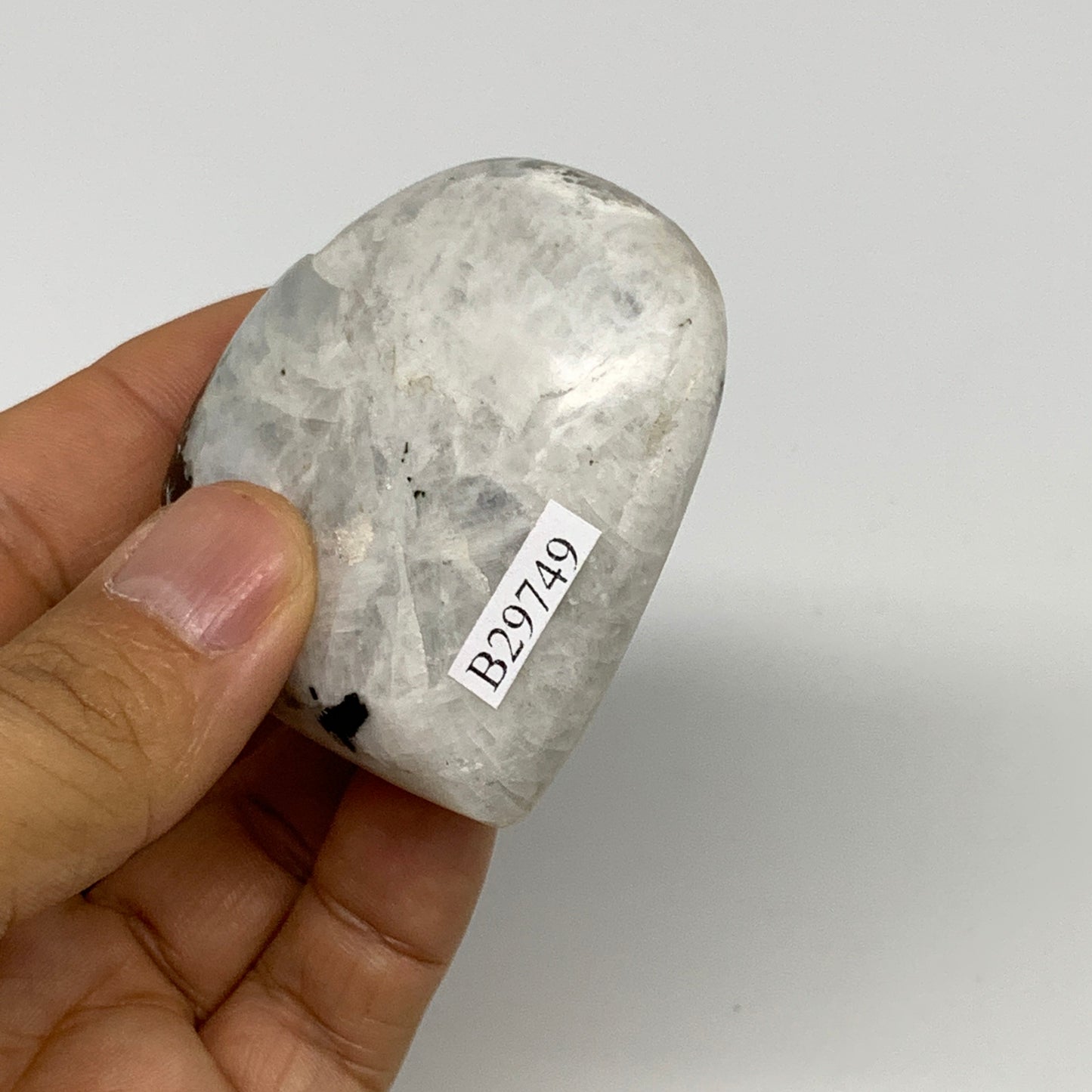 109.3g, 2.2"x2.3"x0.9", Rainbow Moonstone Heart Crystal Gemstone @India, B29749