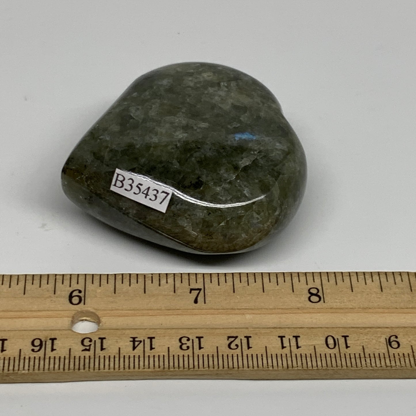 106.8g, 2.1"x2.2"x1", Natural Labradorite Heart Polished Crystal, B35437