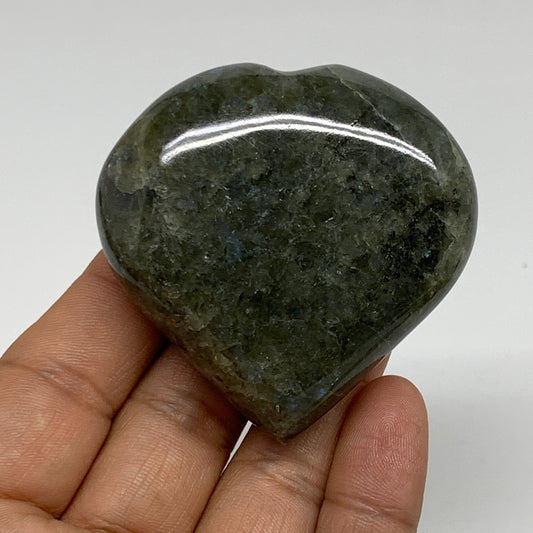 109.9g, 2.3"x2.3"x0.9", Natural Labradorite Heart Polished Crystal, B35438