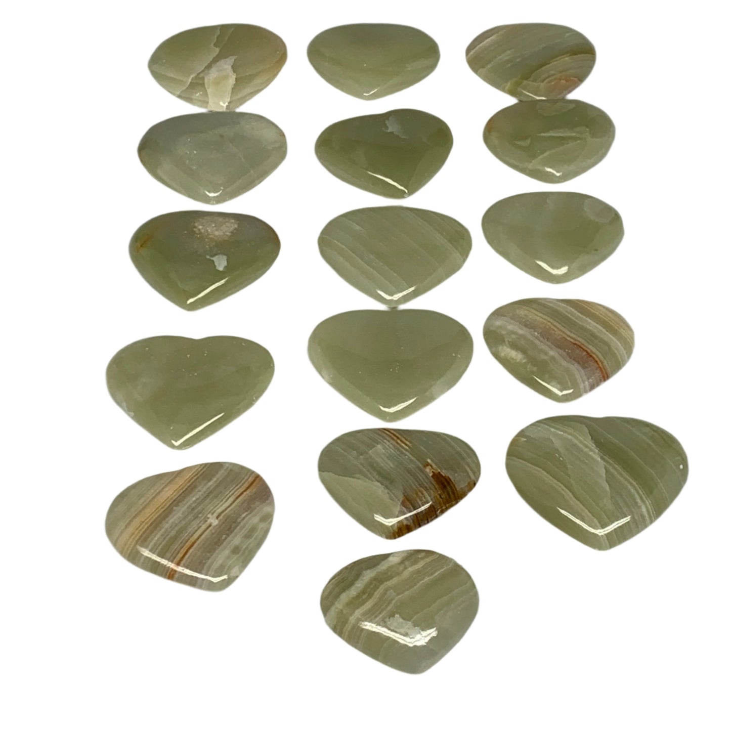 1000g (2.2 lbs) ,16 pcs, 1.6"- 2", Green Onyx Hearts from Afghanistan, B26639
