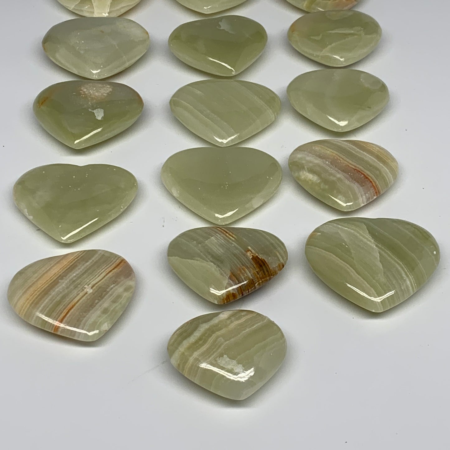 1000g (2.2 lbs) ,16 pcs, 1.6"- 2", Green Onyx Hearts from Afghanistan, B26639