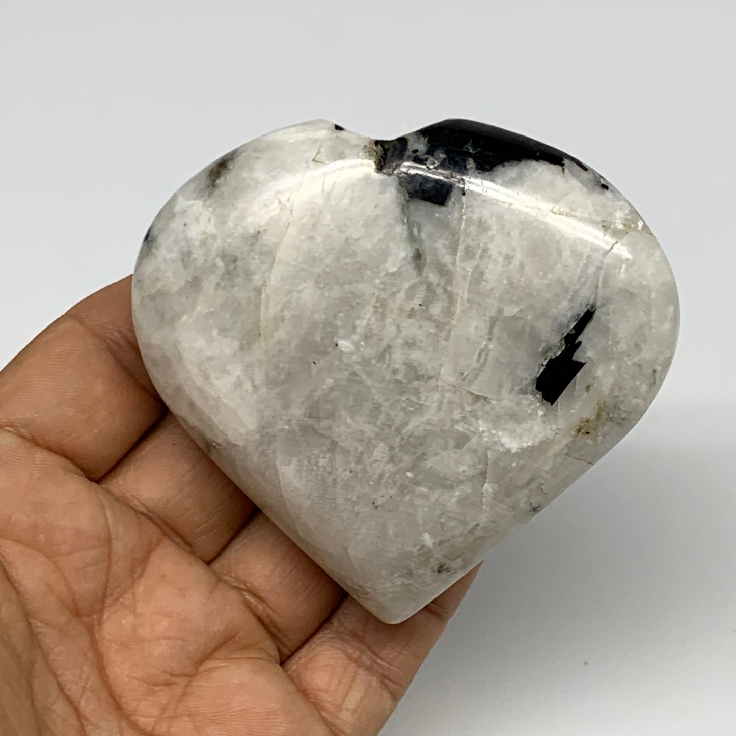 184.9g, 2.7"x3"x1", Rainbow Moonstone Heart Crystal Gemstone @India, B29750