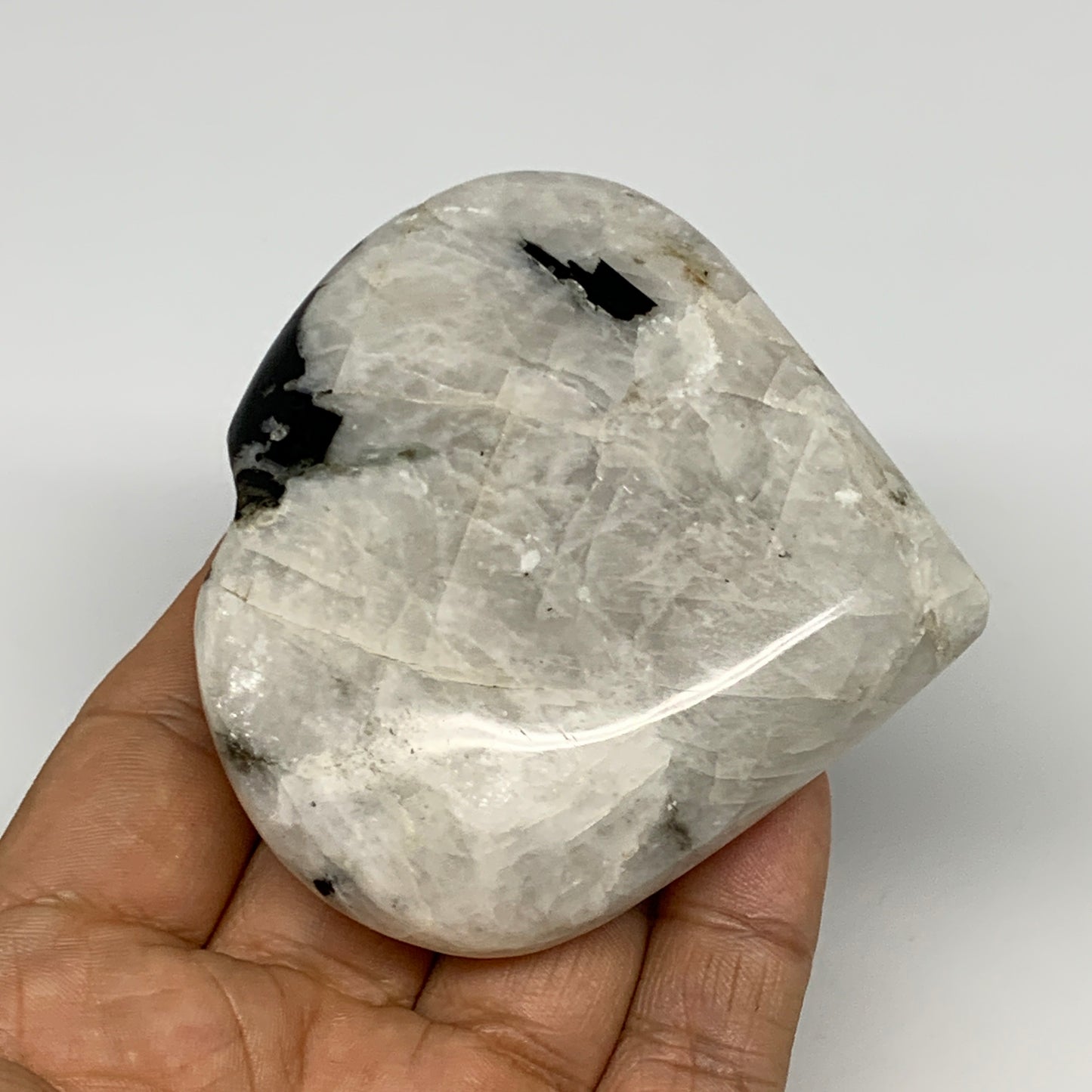 184.9g, 2.7"x3"x1", Rainbow Moonstone Heart Crystal Gemstone @India, B29750