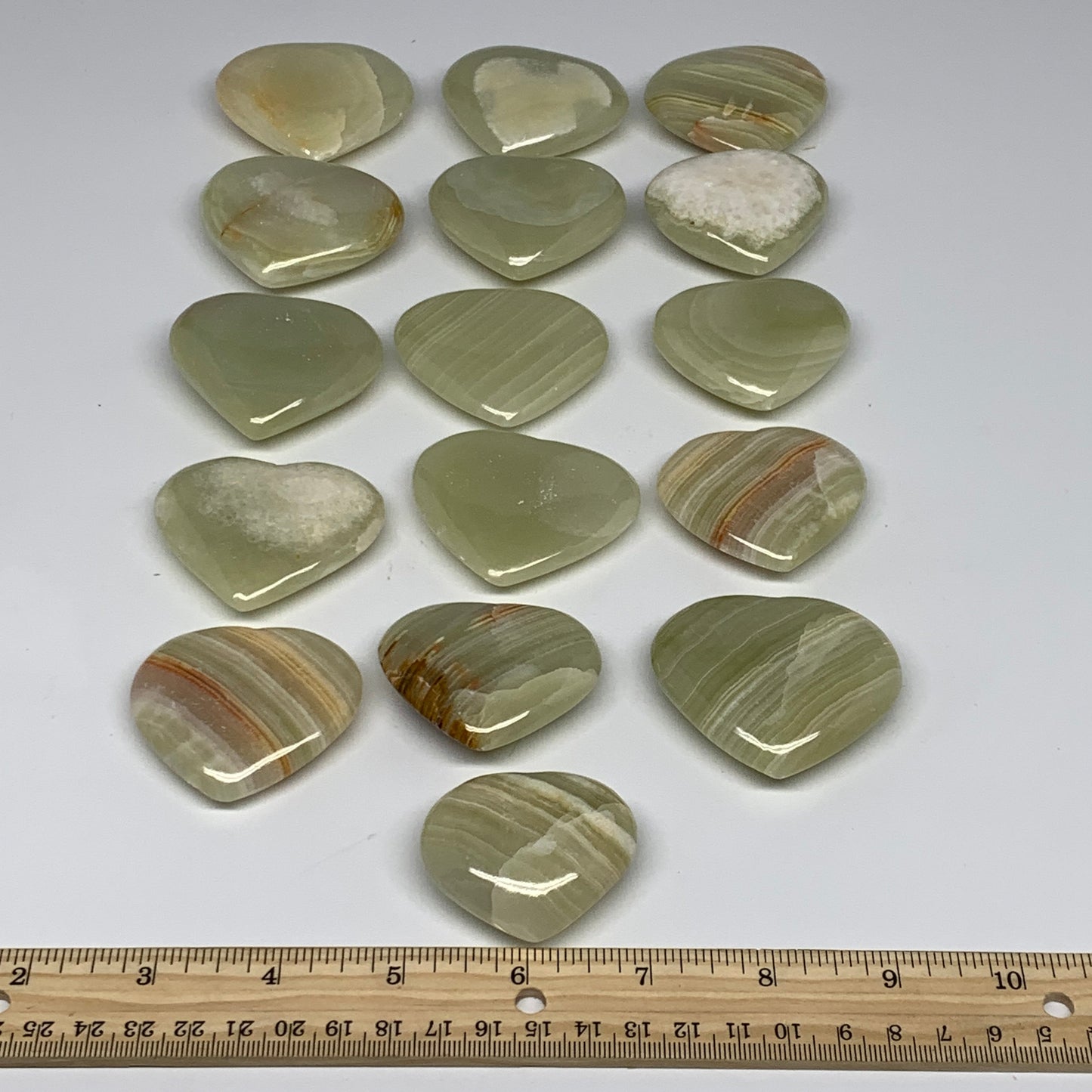 1000g (2.2 lbs) ,16 pcs, 1.6"- 2", Green Onyx Hearts from Afghanistan, B26639