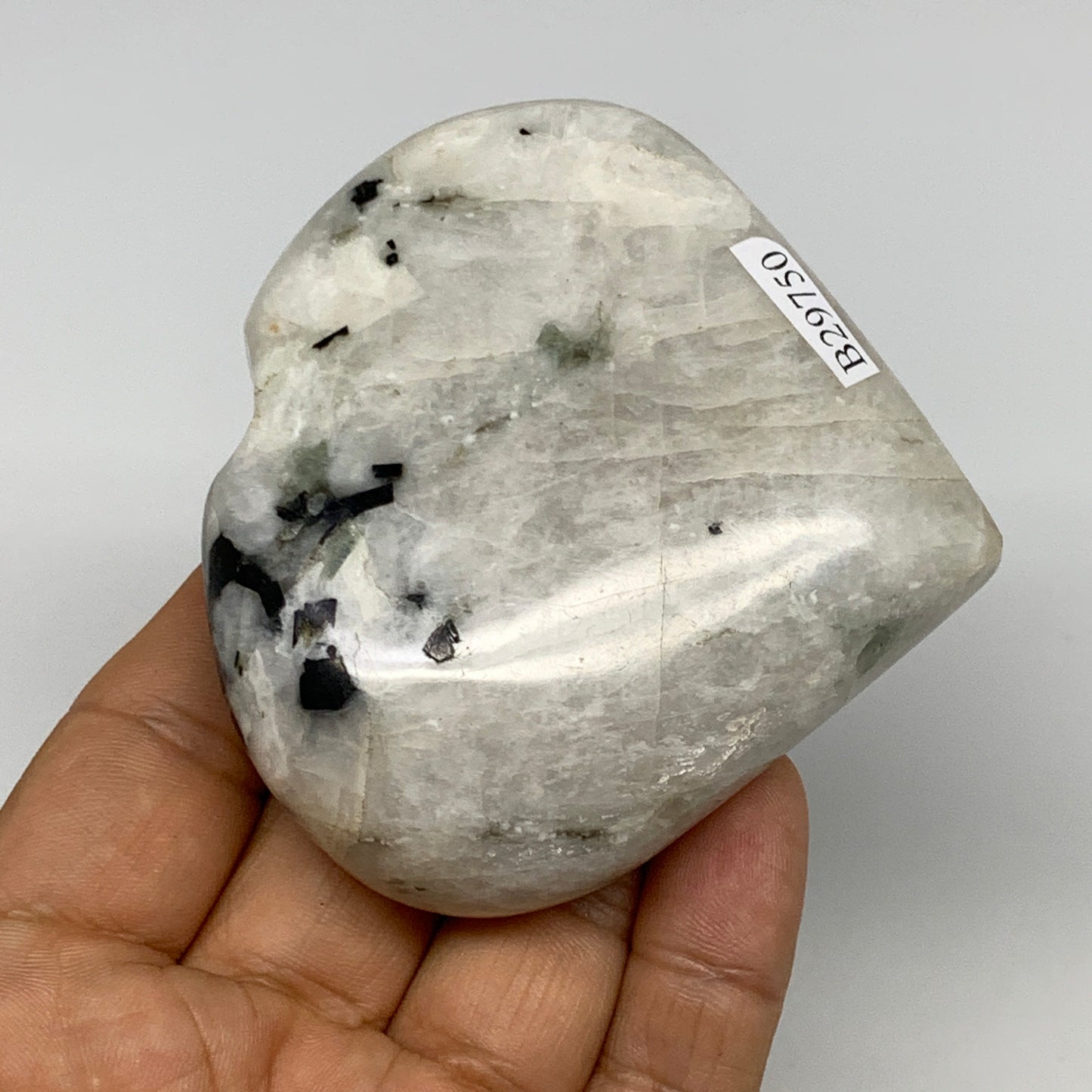 184.9g, 2.7"x3"x1", Rainbow Moonstone Heart Crystal Gemstone @India, B29750