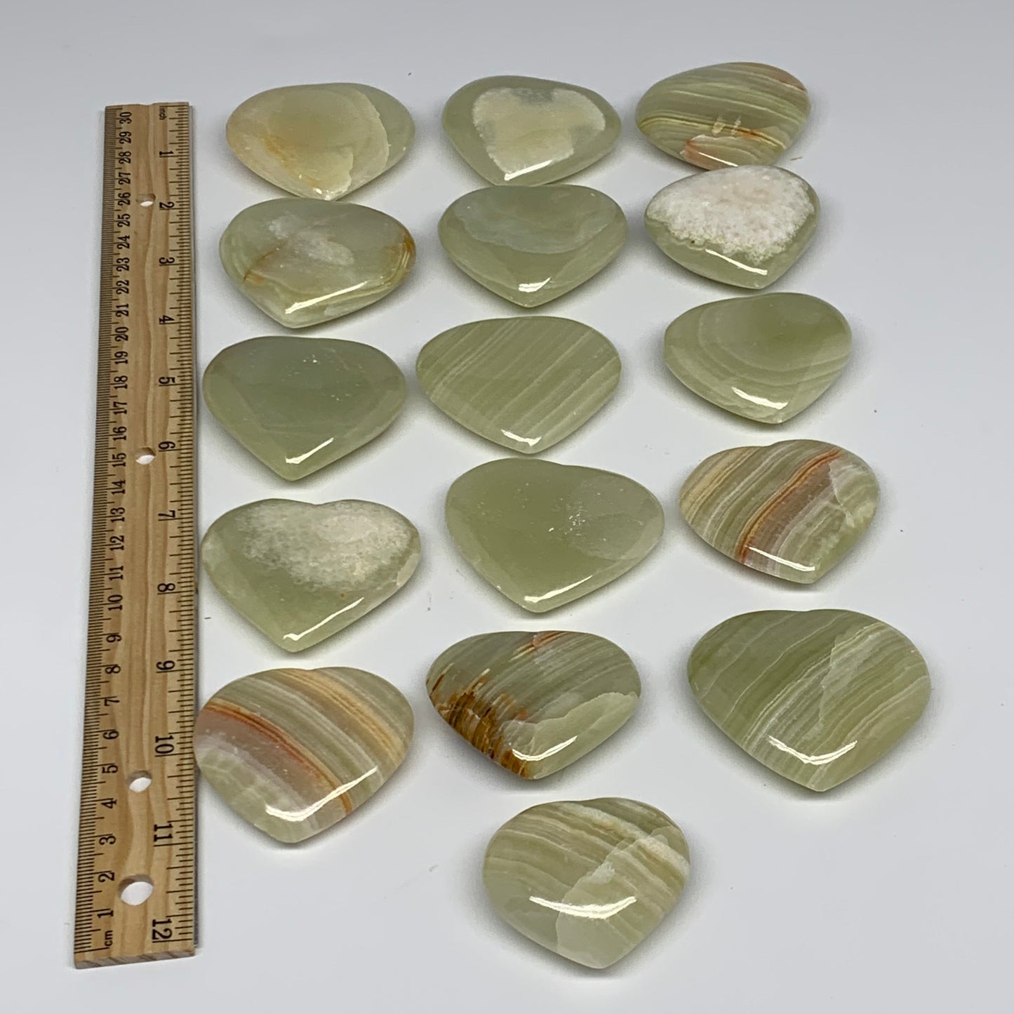1000g (2.2 lbs) ,16 pcs, 1.6"- 2", Green Onyx Hearts from Afghanistan, B26639