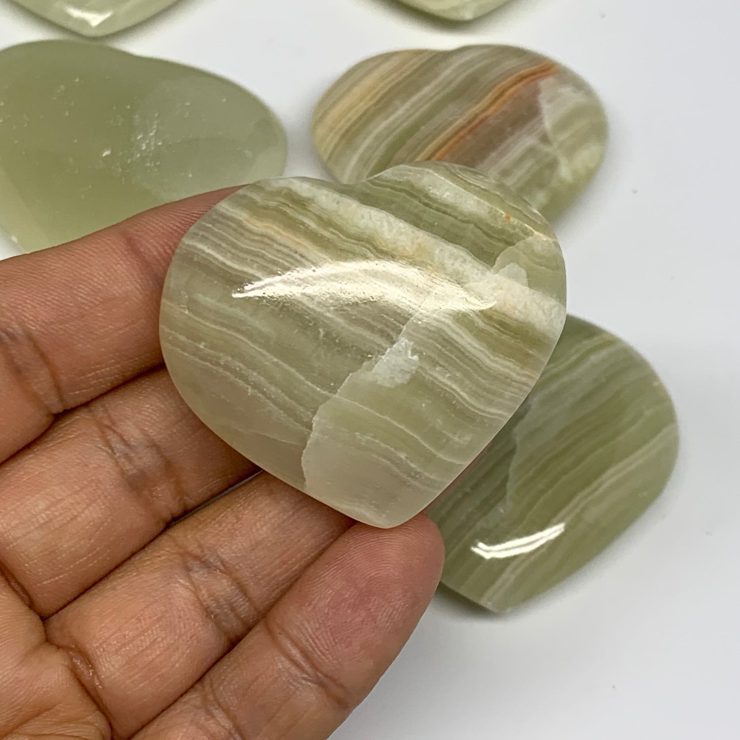 1000g (2.2 lbs) ,16 pcs, 1.6"- 2", Green Onyx Hearts from Afghanistan, B26639
