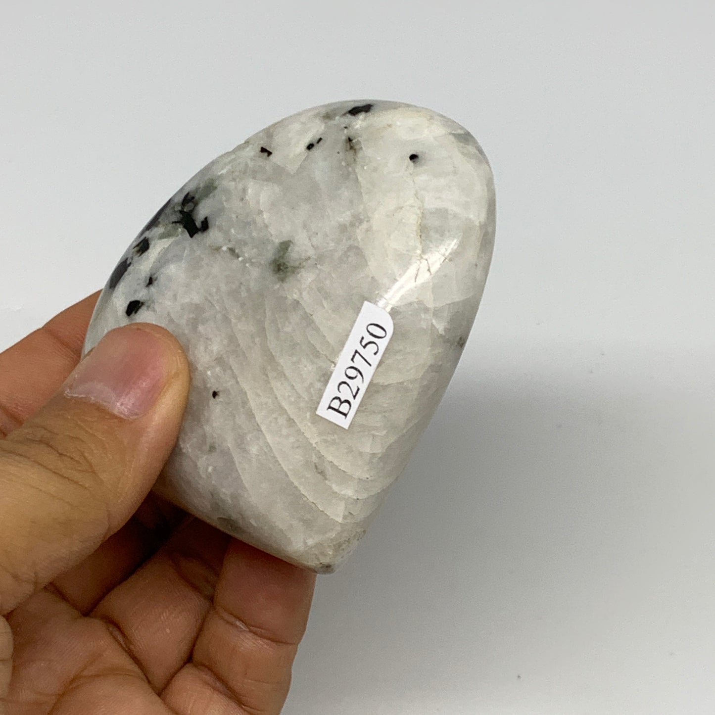 184.9g, 2.7"x3"x1", Rainbow Moonstone Heart Crystal Gemstone @India, B29750