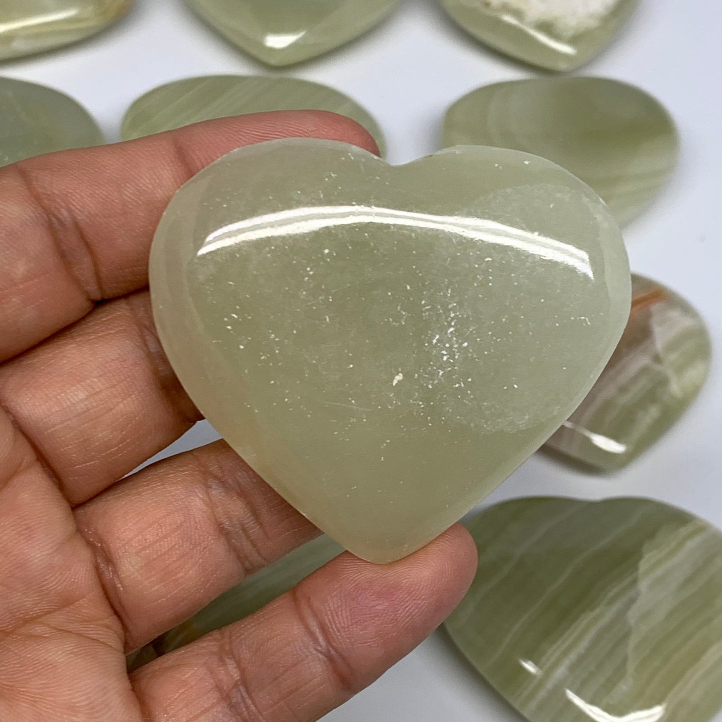 1000g (2.2 lbs) ,16 pcs, 1.6"- 2", Green Onyx Hearts from Afghanistan, B26639