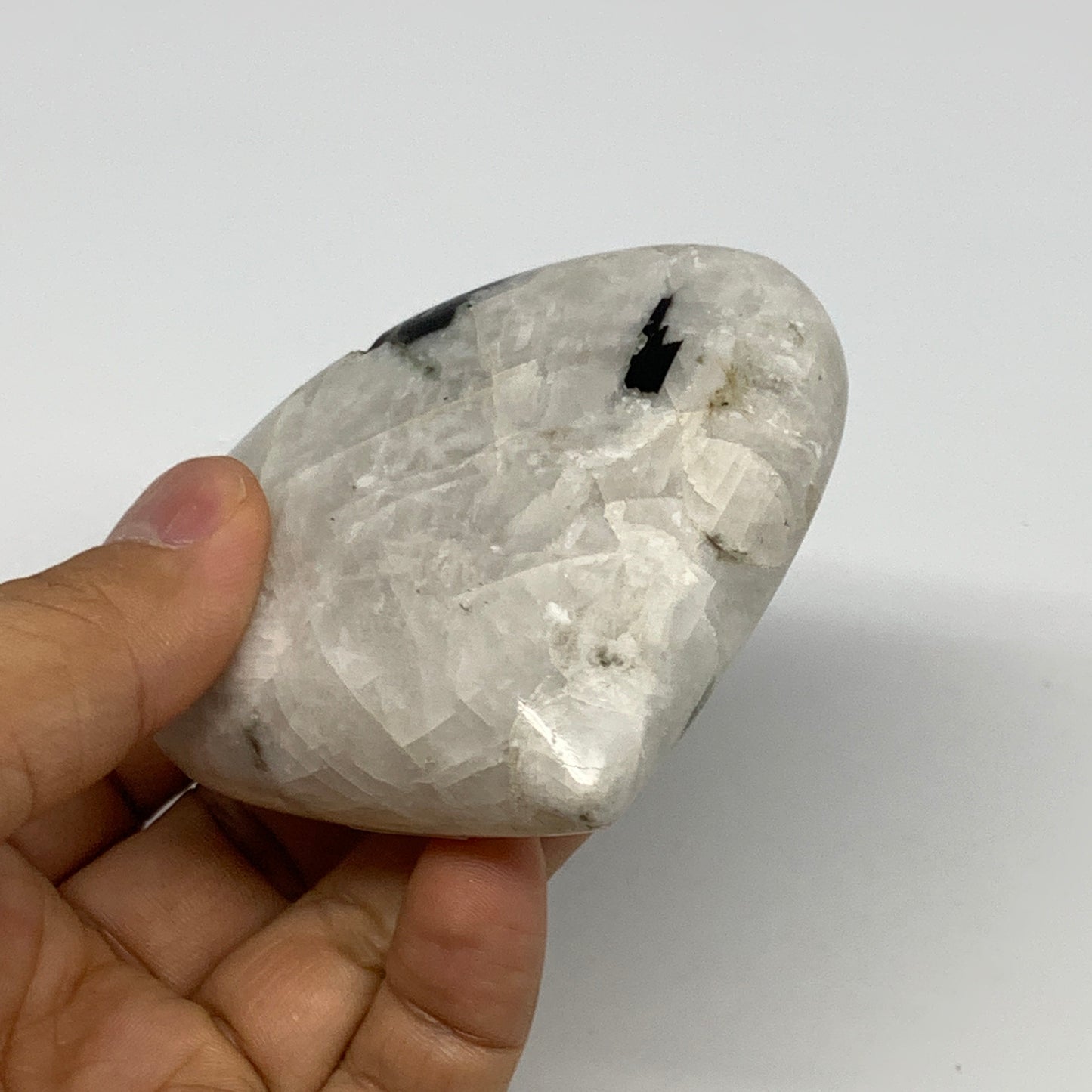 184.9g, 2.7"x3"x1", Rainbow Moonstone Heart Crystal Gemstone @India, B29750