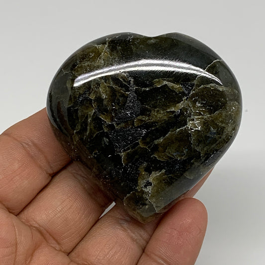105.7g, 2.2"x2.2"x0.9", Natural Labradorite Heart Polished Crystal, B35439