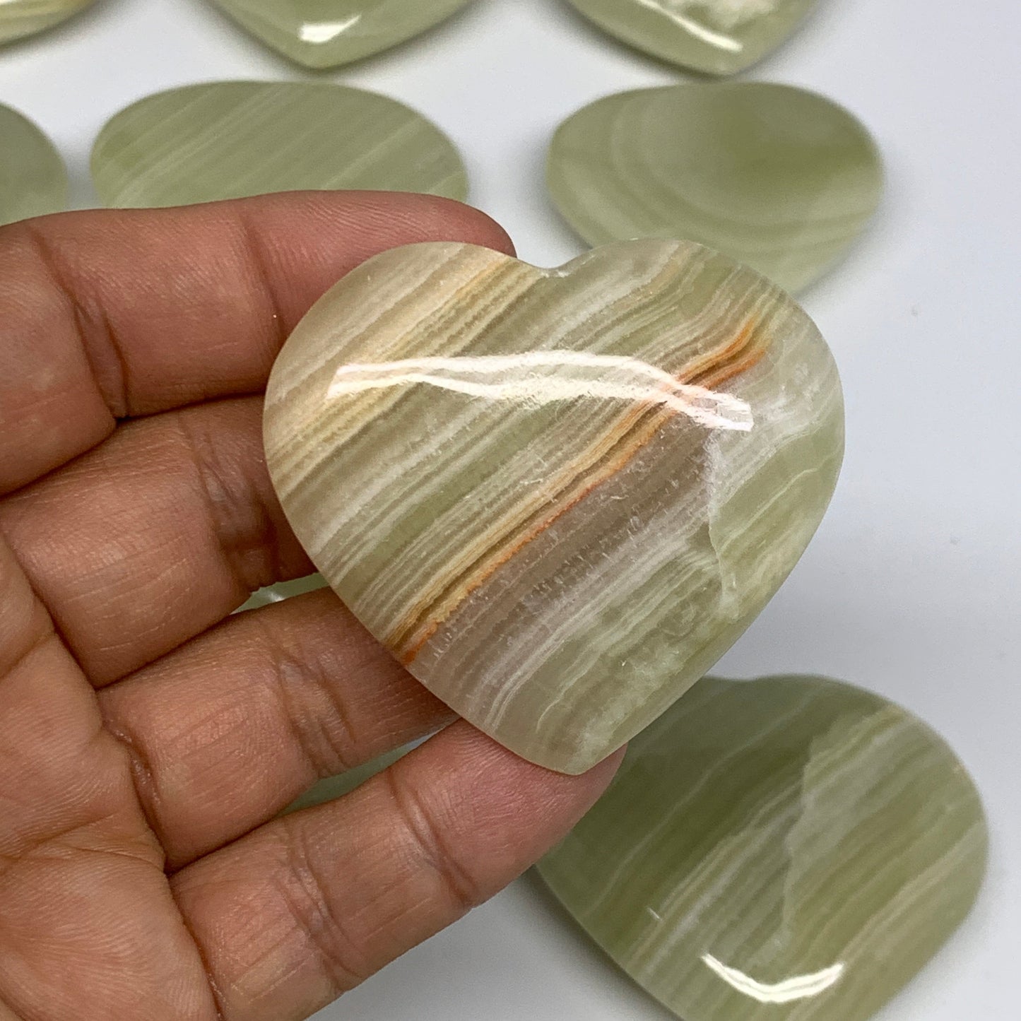 1000g (2.2 lbs) ,16 pcs, 1.6"- 2", Green Onyx Hearts from Afghanistan, B26639