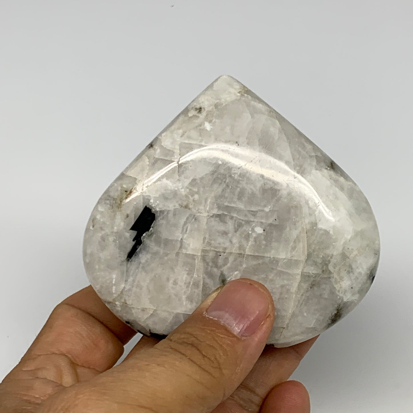 184.9g, 2.7"x3"x1", Rainbow Moonstone Heart Crystal Gemstone @India, B29750