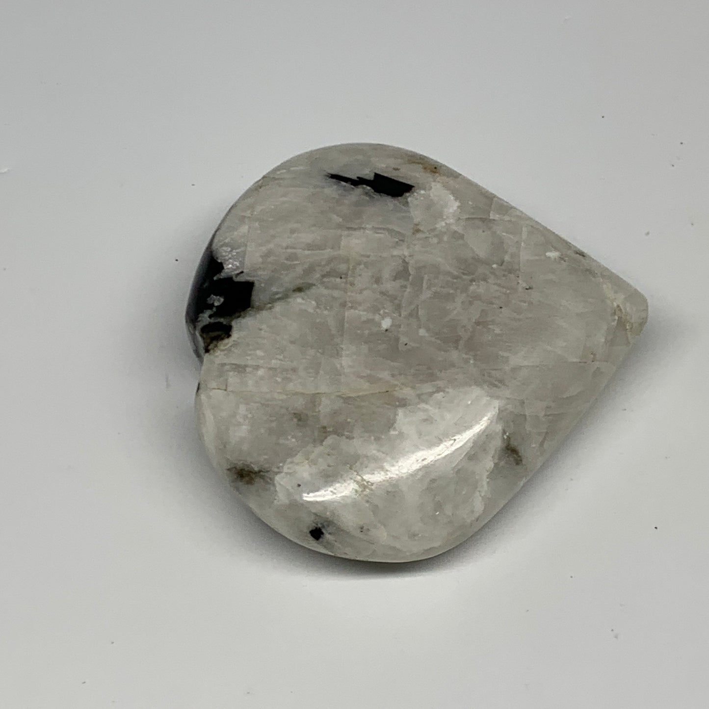 184.9g, 2.7"x3"x1", Rainbow Moonstone Heart Crystal Gemstone @India, B29750