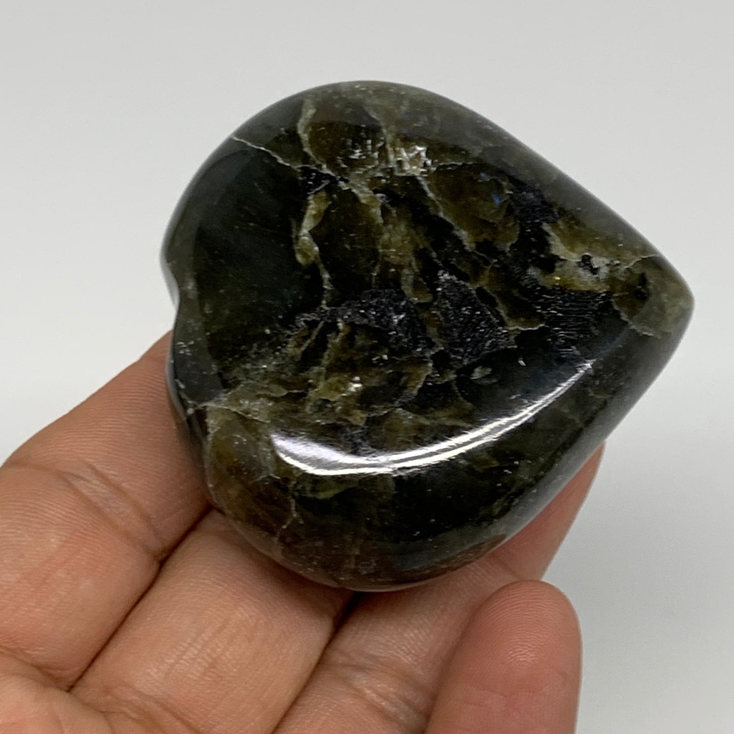 105.7g, 2.2"x2.2"x0.9", Natural Labradorite Heart Polished Crystal, B35439