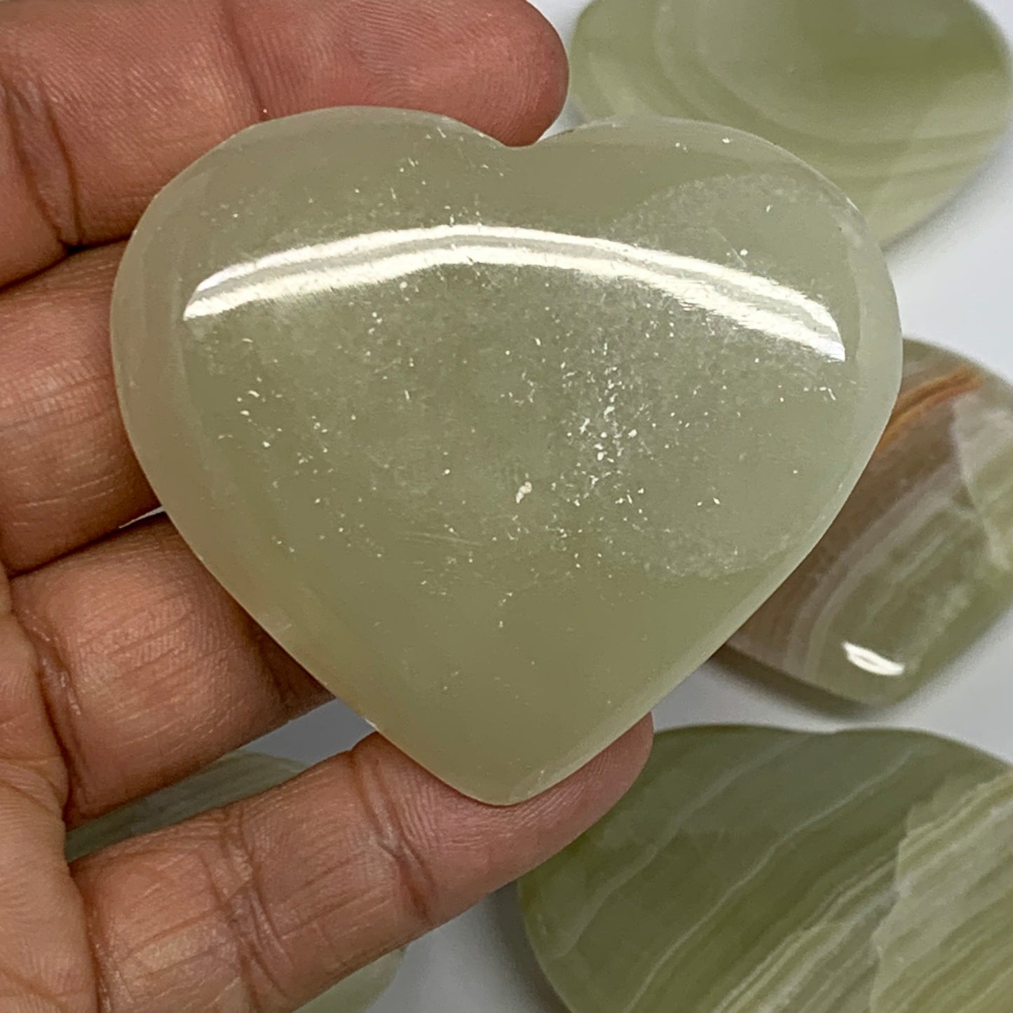 1000g (2.2 lbs) ,16 pcs, 1.6"- 2", Green Onyx Hearts from Afghanistan, B26639
