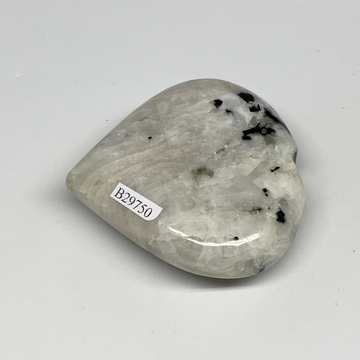 184.9g, 2.7"x3"x1", Rainbow Moonstone Heart Crystal Gemstone @India, B29750