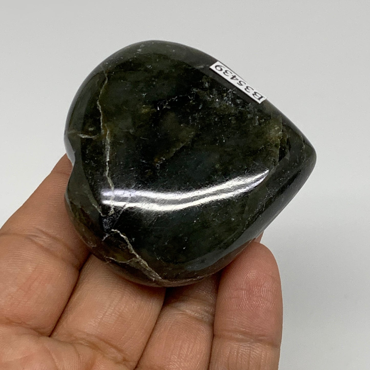 105.7g, 2.2"x2.2"x0.9", Natural Labradorite Heart Polished Crystal, B35439