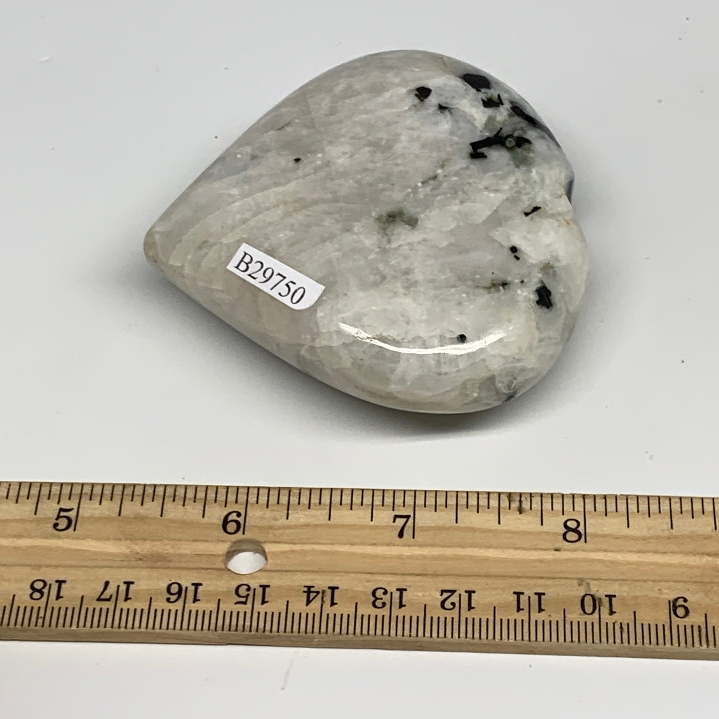 184.9g, 2.7"x3"x1", Rainbow Moonstone Heart Crystal Gemstone @India, B29750