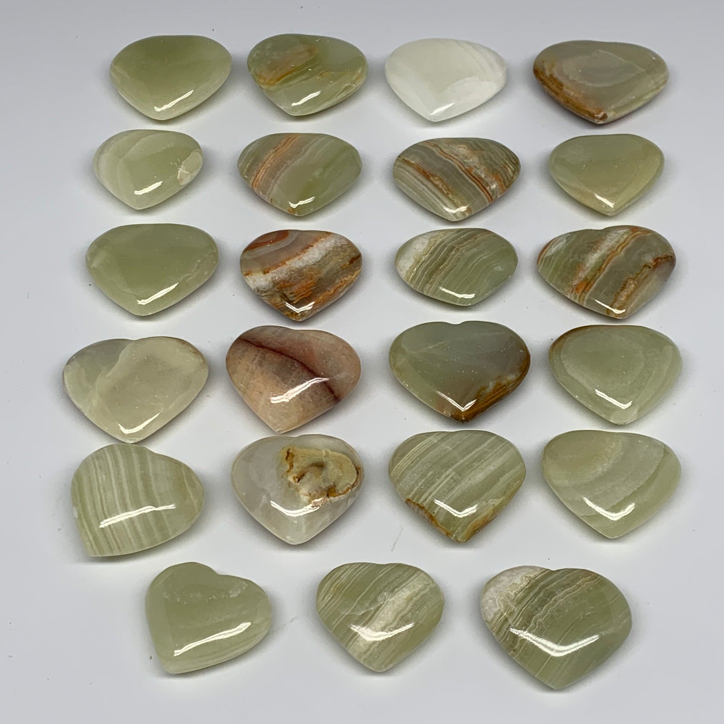 1000g (2.2 lbs) ,23 pcs, 1.3"- 1.9", Green Onyx Hearts from Afghanistan, B26640