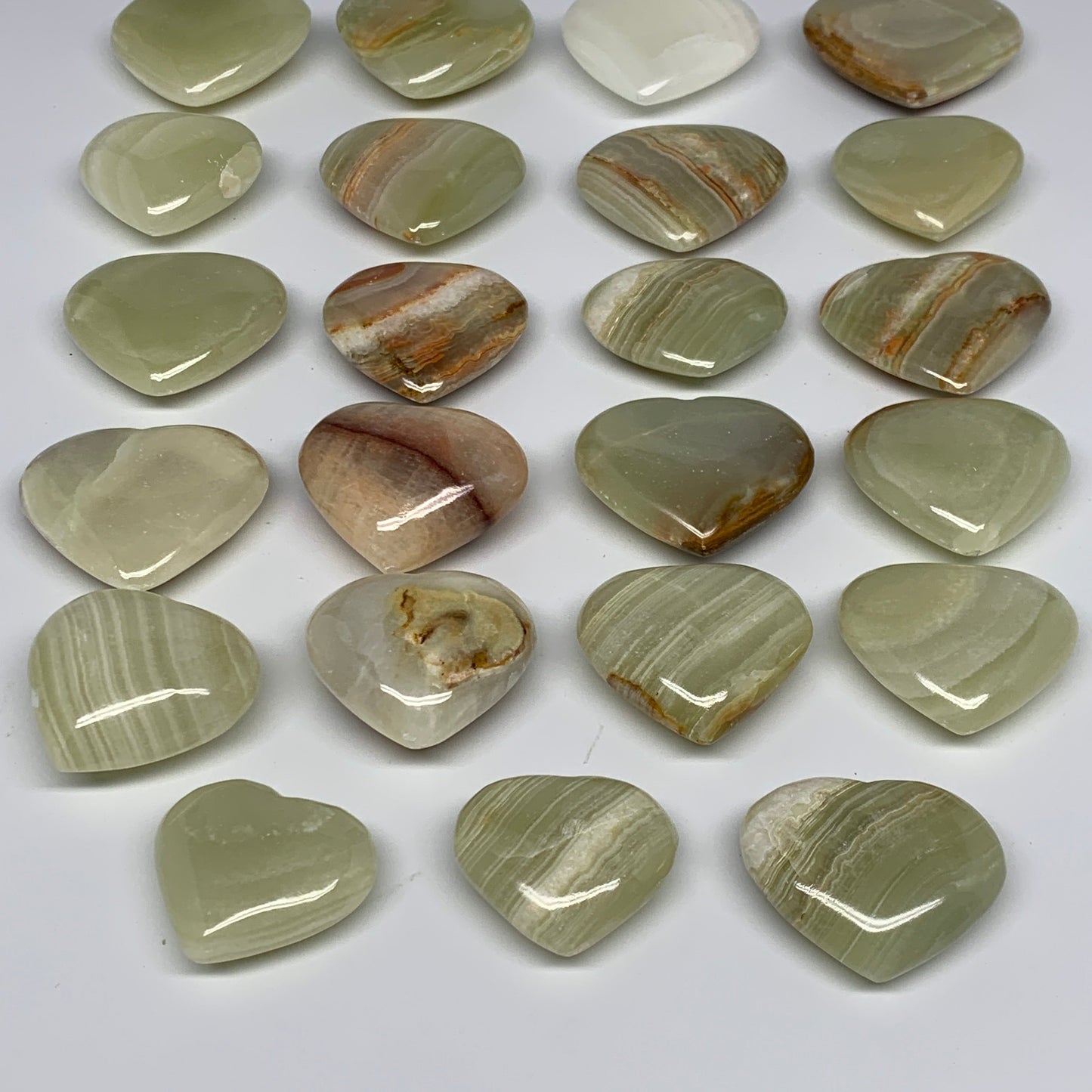 1000g (2.2 lbs) ,23 pcs, 1.3"- 1.9", Green Onyx Hearts from Afghanistan, B26640
