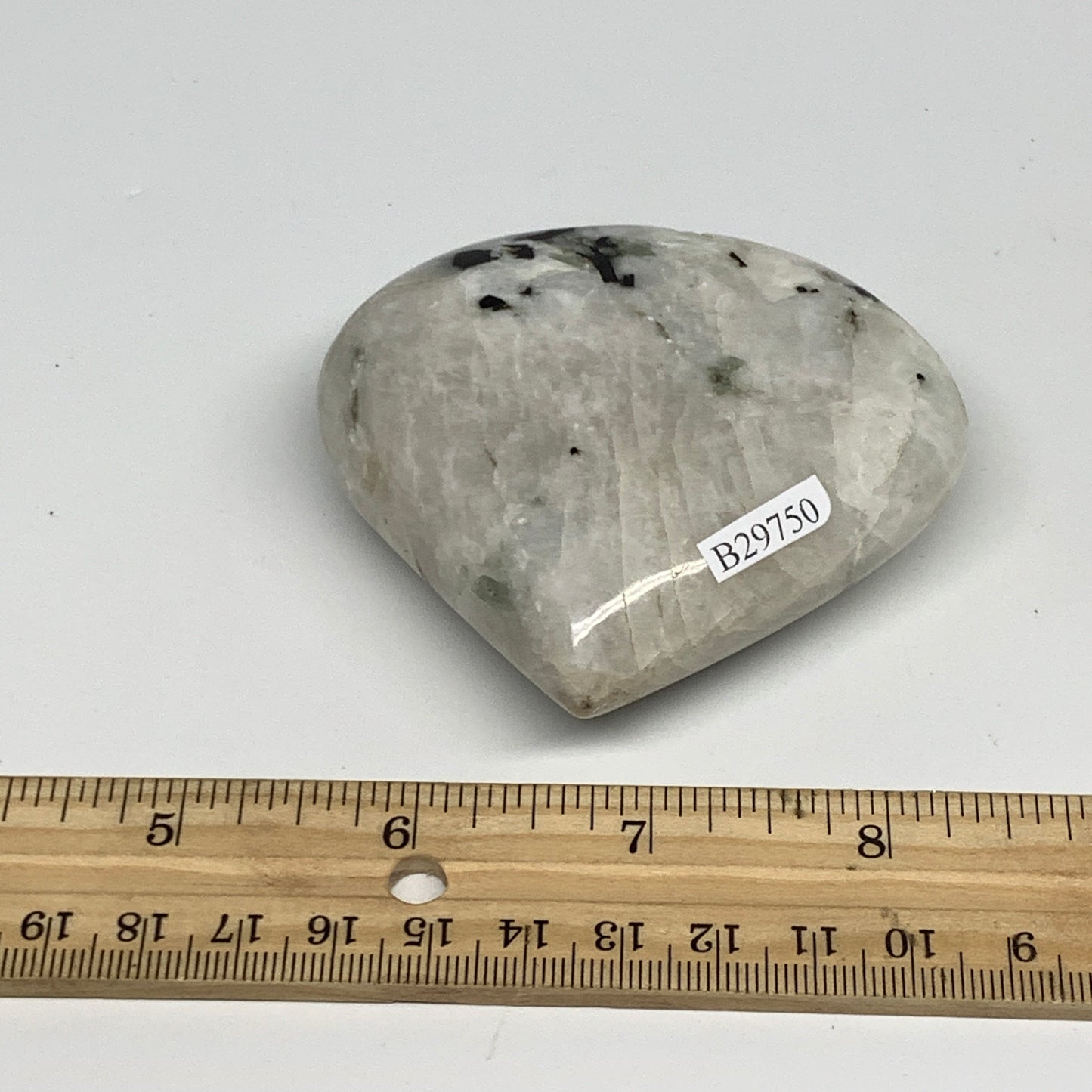 184.9g, 2.7"x3"x1", Rainbow Moonstone Heart Crystal Gemstone @India, B29750