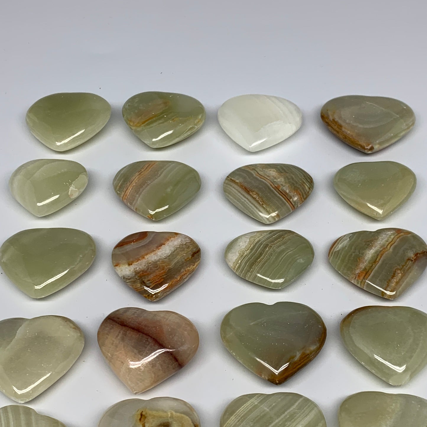 1000g (2.2 lbs) ,23 pcs, 1.3"- 1.9", Green Onyx Hearts from Afghanistan, B26640