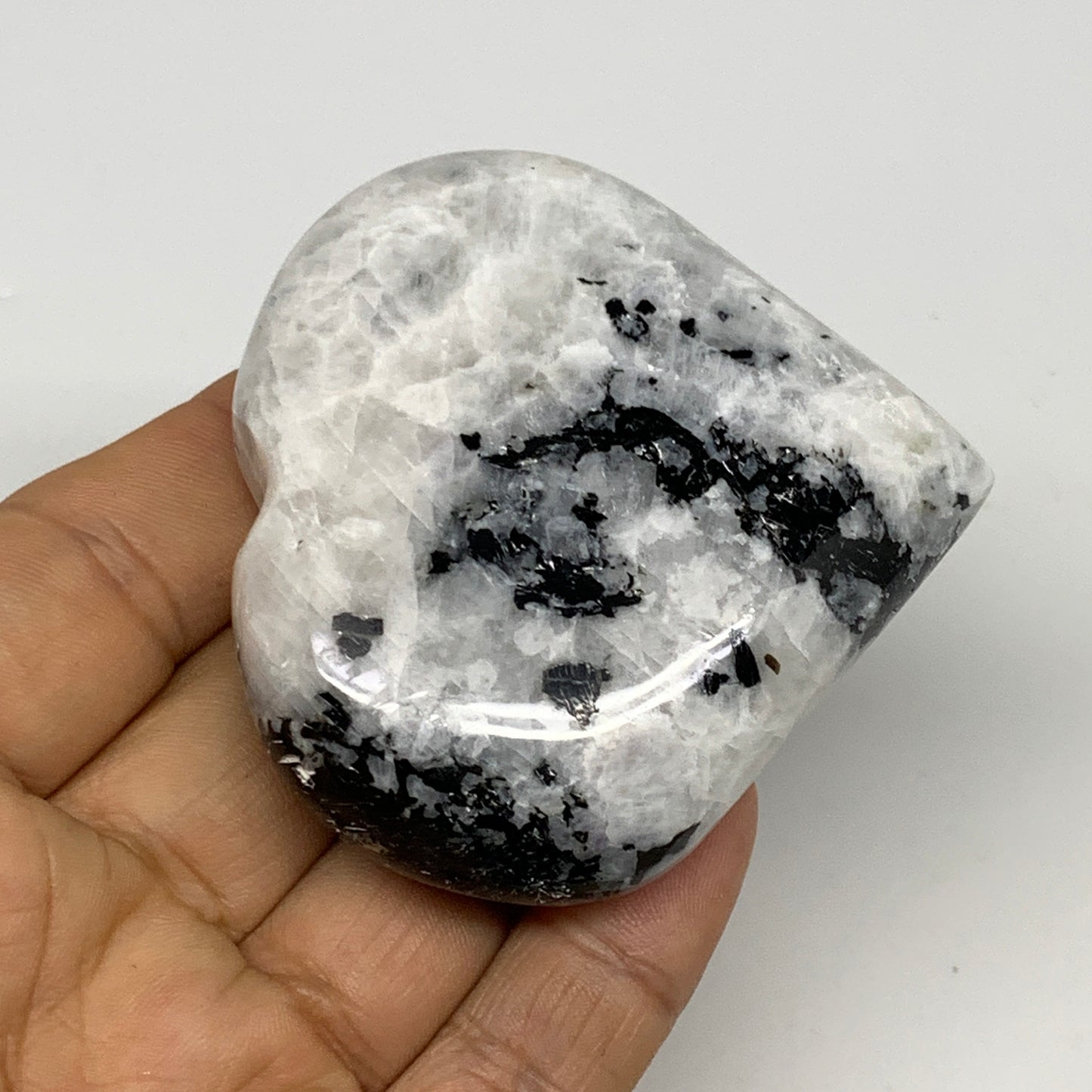 121.6g, 2.5"x2.6"x0.8", Rainbow Moonstone Heart Crystal Gemstone @India, B29751