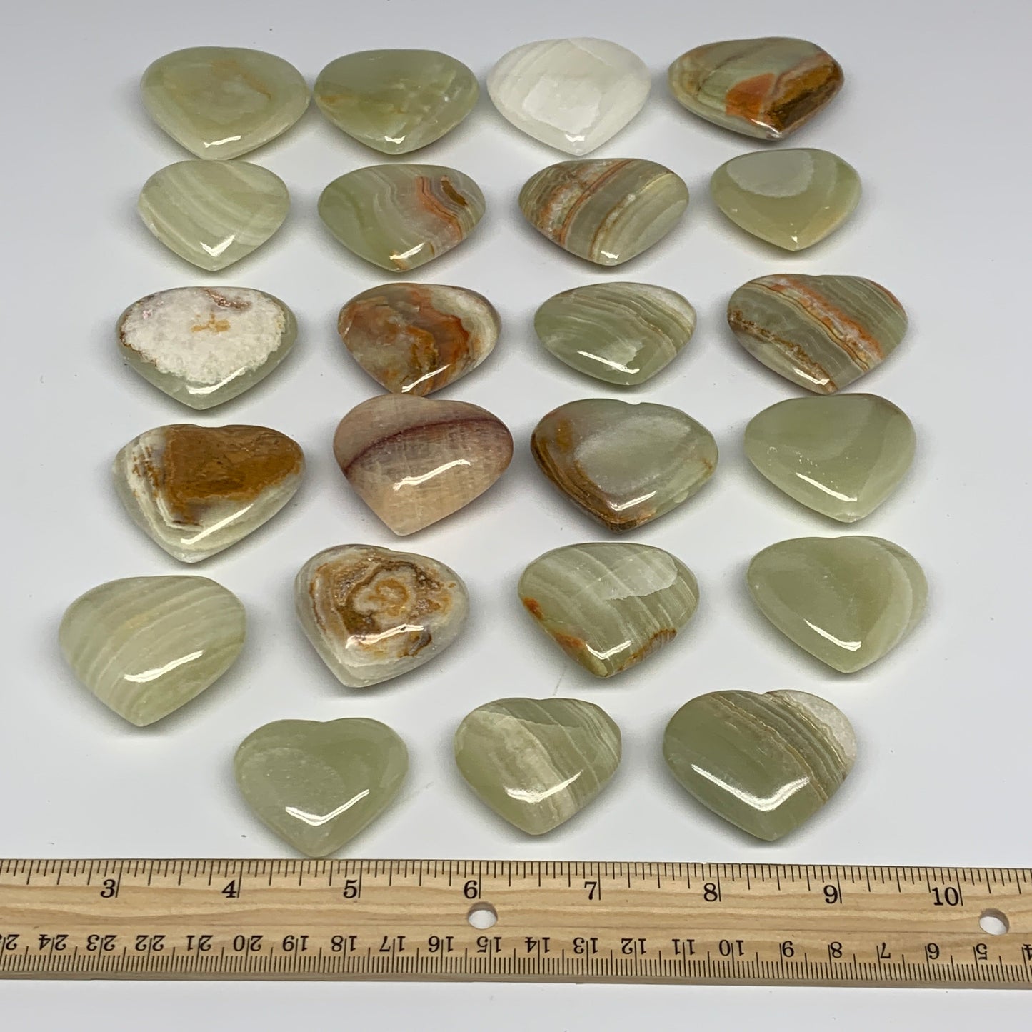 1000g (2.2 lbs) ,23 pcs, 1.3"- 1.9", Green Onyx Hearts from Afghanistan, B26640