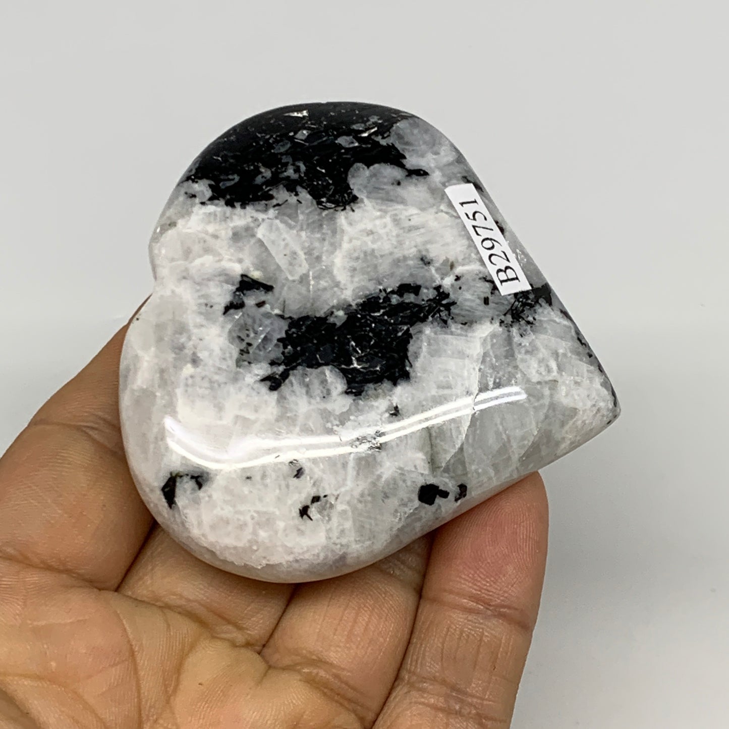 121.6g, 2.5"x2.6"x0.8", Rainbow Moonstone Heart Crystal Gemstone @India, B29751