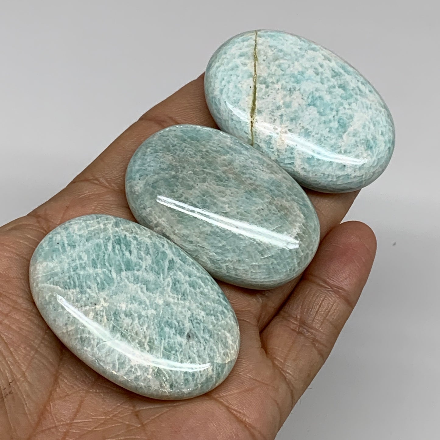 119.9g,1.9"-2", 3pcs, Natural Amazonite Palm-Stone Tumbled Polished, B34664