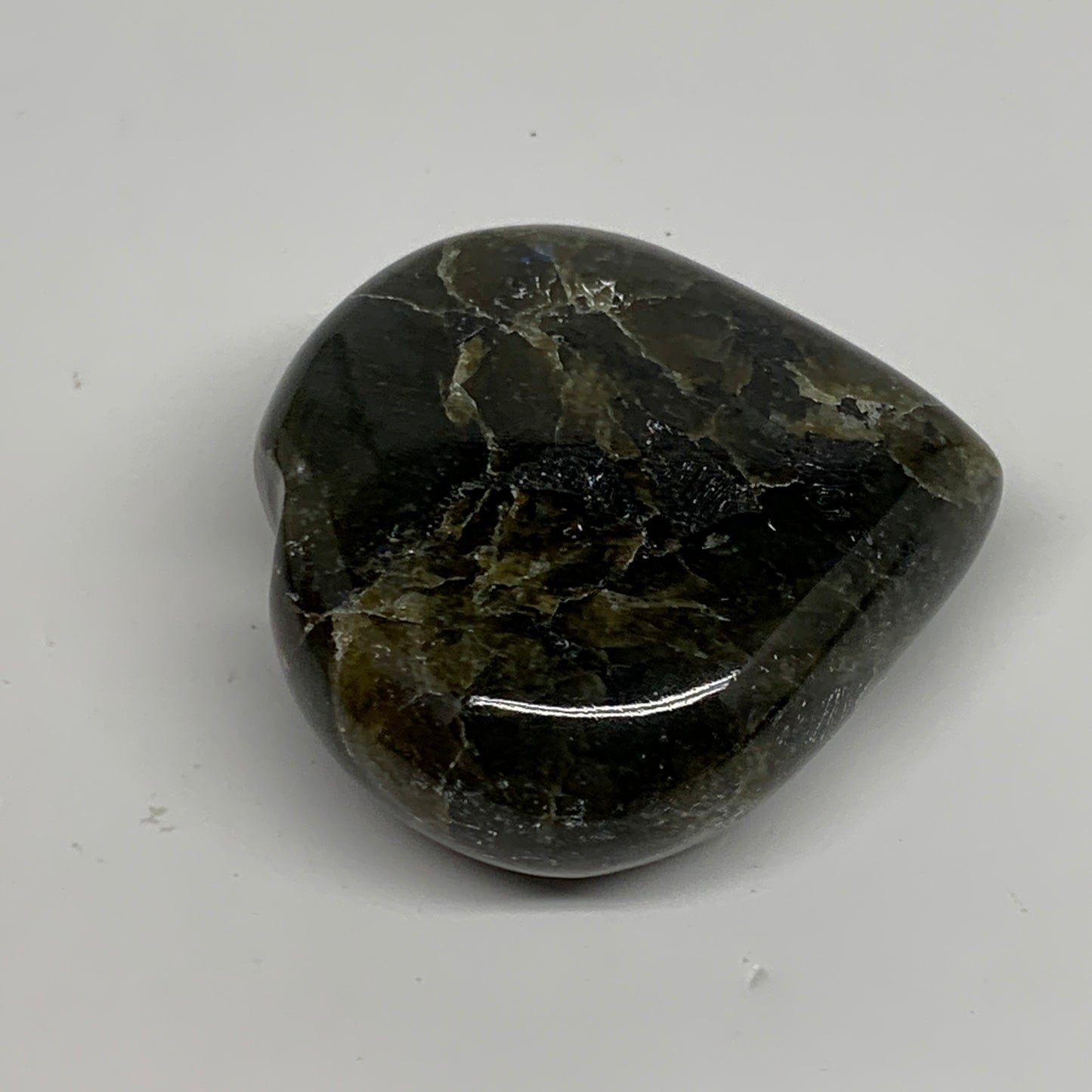 105.7g, 2.2"x2.2"x0.9", Natural Labradorite Heart Polished Crystal, B35439